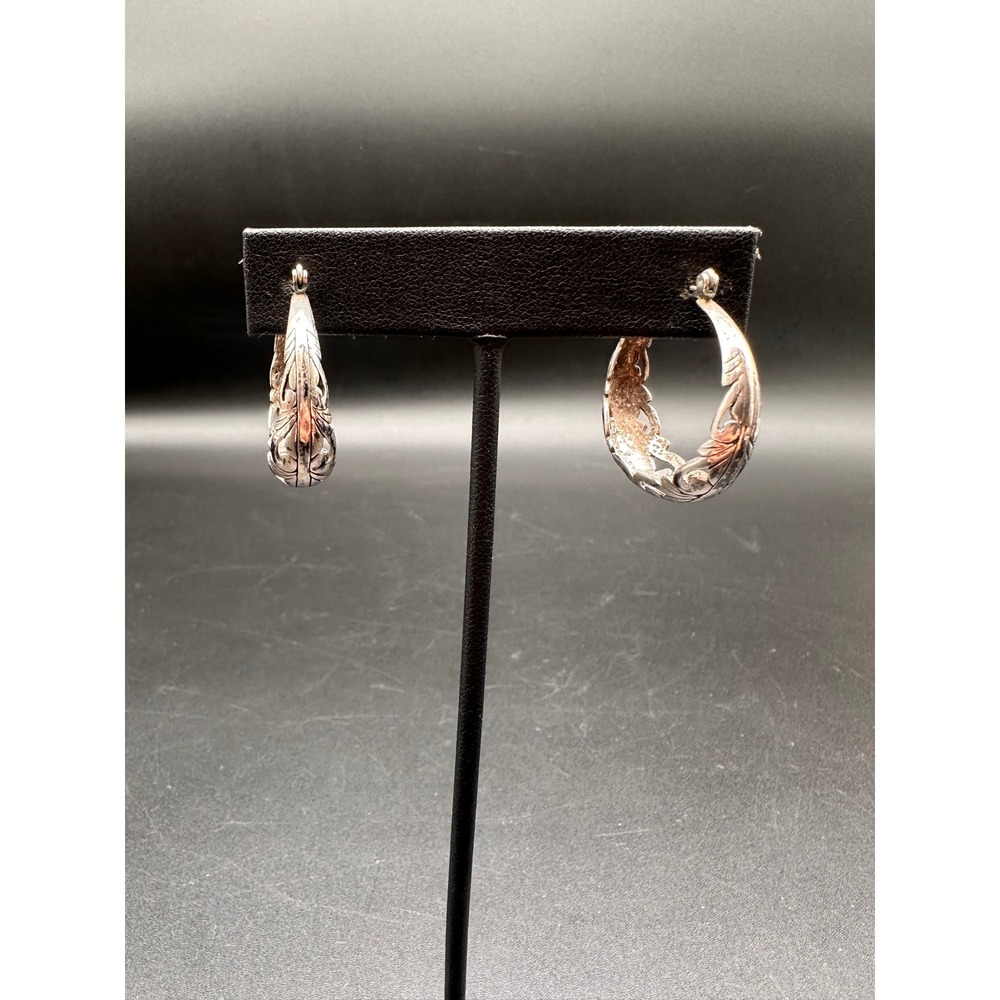 Jezlaine Filigree Hoop Earrings Sterling Silver 925 JEZ Vintage Floral Scroll